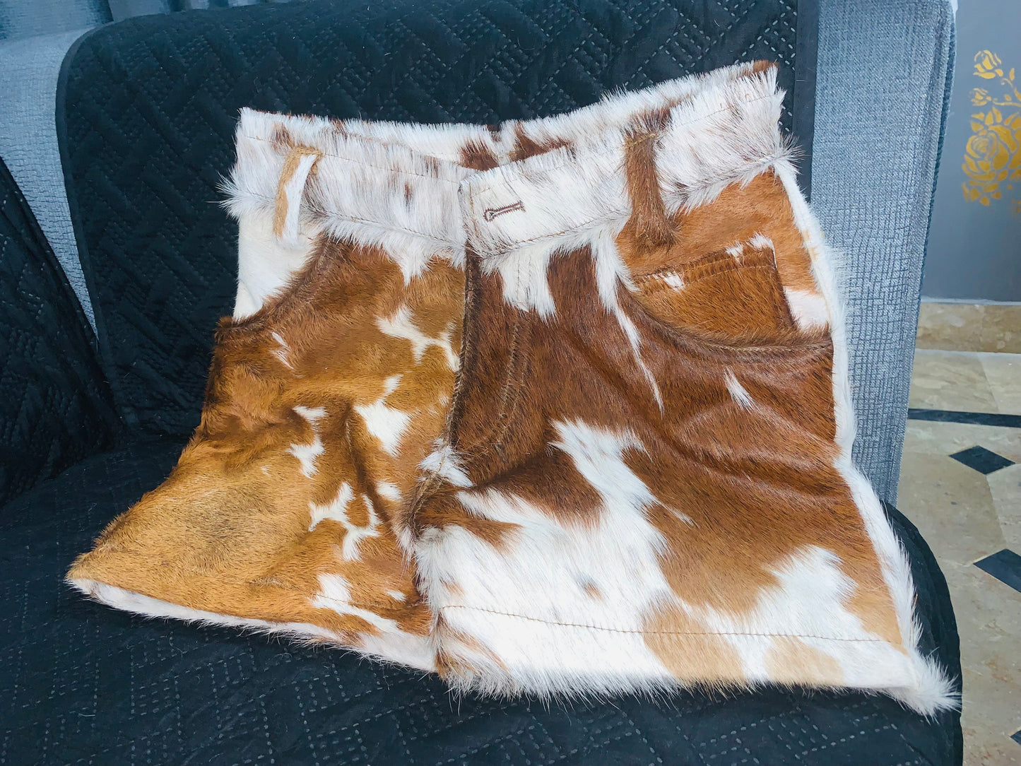 Natural Cowhide Mini Shorts